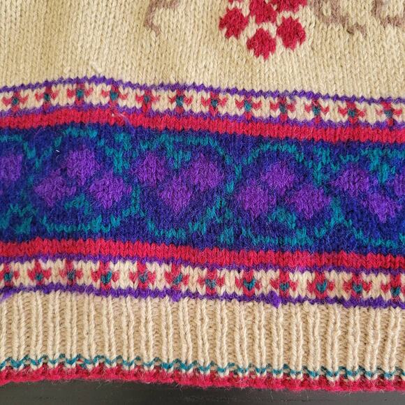 Vintage Skyr Shetland Wool Novelty Sweater Grape Vineyard Camel Women Large - Picture 11 of 14